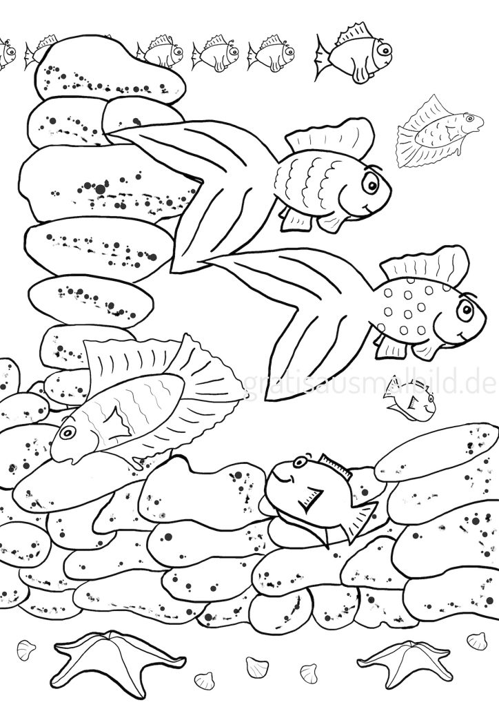 gratis Ausmalbilder Fisch Höhle Unterwasser Meer kostenlos ausdrucken drucken